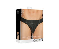 Ouch By Shots Plain Front Leather Jockstrap with Zipper Juodas L/XL