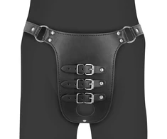 Ouch By Shots PU Leather Chastity Belt with Straps - Juodas
