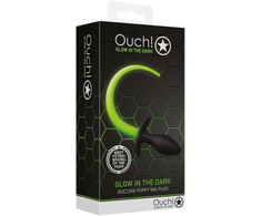 Ouch By Shots Ouch! Puppy Tail Plug Glow-in-the-Dark Silicone Medium Žalias