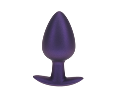 Ouch By Shots Lygus silikoninis analinis kamštelis - didelis - 3,5" / 8,9 cm - metalinė violetinė