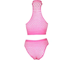 Ouch By Shots NEON Lingerie Set UV-Activated Turtle Neck &amp; High Waist Neon Rožinė XL/XXXXL