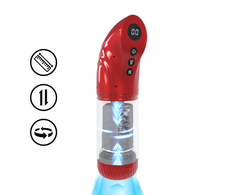 Pumped By Shots StrokeMate Metallic Raudona Rotating Suction Intimate Device, Automatic Pump