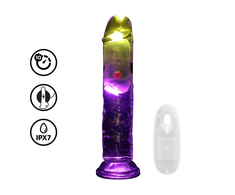 Realrock By Shots LED Vibrating Straight Cock - 18 cm - Transparent