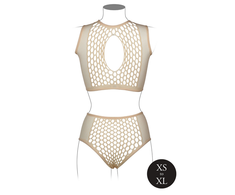 Shots Duo Net Keyhole Crop Top &amp; High-Waist Set Juodas One Size