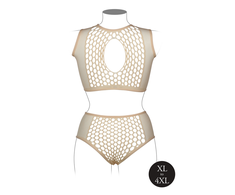 Shots Duo Net Key-Hole Bra Set - Queen Size - Nude