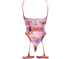 Shots Allure Open-Cup Tie Dye Bodystocking with Decorative Bling Stickers, One Size