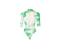 Shots Leg Avenue Short Sleeve Tie-Dye Fishnet Bodysuit &amp; Face Jewel Set, Multicolor