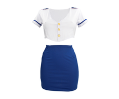 Shots Mėlyna Stewardess Costume - S/M - Mėlyna/Baltas
