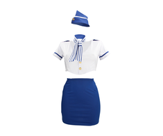 Shots Mėlyna Stewardess Costume - S/M - Mėlyna/Baltas