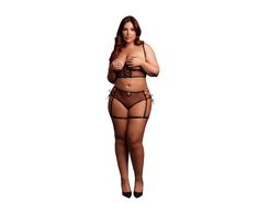 Shots Obsessive 2-Piece Plus Size Set Open-Cup Bra &amp; Lace-Up Panty Juodas XL-4XL