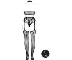 Shots Obsessive OSX Juodas Halter Turtleneck Set with Lace &amp; Fishnet XL-4XL