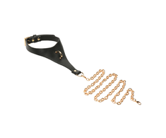 Xr Brands Captivate Adjustable Vegan Leather Body Collar with Gold Chain Juodas/Gold