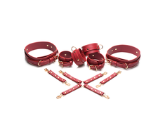 Xr Brands Cautiva Carmesi Raudona Vegan Leather Restraint Set - Adjustable Thigh, Wrist &amp; Ankle Bands
