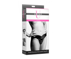 Xr Brands Crave Double Penetration Imitation Leather Harness, Adjustable, Juodas