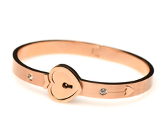 Xr Brands Cuffed Rose Gold Locking Bracelet &amp; Key Pendant Necklace Set