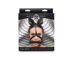 Xr Brands Dark Horse Pony Head Harness Silicone Bit Adjustable Vegan Juodas