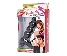 XR Brands Double Fun Silicone Ring with Vibrating Beaded Extension Juodas