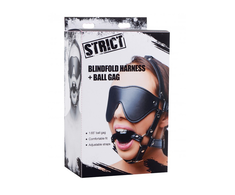 XR Brands Strict Eye Mask Harness with Adjustable Ball Gag Juodas