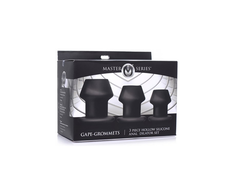 XR Brands Gape-Grommets Silicone Hollow Dilator Set 3 Sizes Juodas