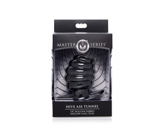 XR Brands HIVE Tunnel Plug Medium Silicone Ribbed Hollow Juodas