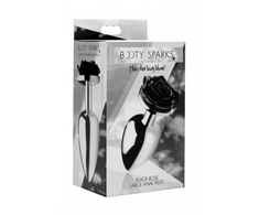 XR Brands Juodas Rose Plug Large - Aluminum Intimate Priedas, Juodas