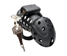 XR Brands Lock Down Juodas Chastity Cage Adjustable Fit System
