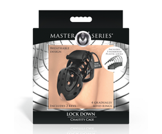 XR Brands Lock Down Juodas Chastity Cage Adjustable Fit System