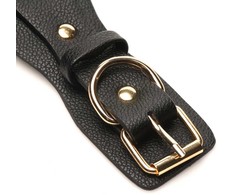 XR Brands Vegan Leather Restraint Set Juodas - Adjustable, Gold Details