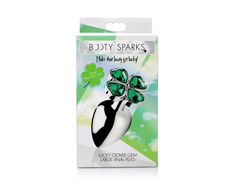 XR Brands Large Metal Plug with Clover Gem Base, Nickel-Free, Sidabrinis