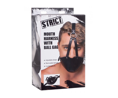 Xr Brands Master Series Ball Gag Adjustable Head Harness - Juodas, Removable Gag