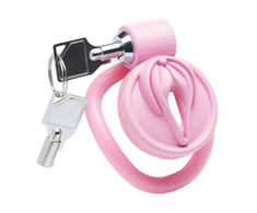 Xr Brands Rožinė Pussification Rožinė Compact Chastity System with Adjustable Rings