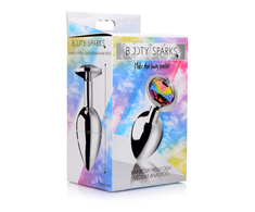 XR Brands Rainbow Prism Aluminum Plug Medium with Multicolor Gem