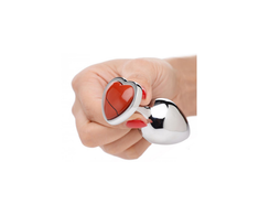 XR Brands Raudona Jasper Heart Plug Medium - Aluminum, Gem Accent