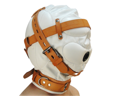 Xr Brands Strict Leather Sensory Isolation Hood M/L Baltas-Tan Adjustable Leather
