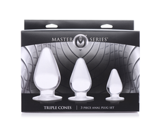 XR Brands Triple Cones Anal Plug Set 3 Sizes Transparent TPE