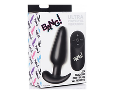 Xr Brands BANG Remote-Controlled Silicone Plug - 21-Mode Atsparus vandeniui, Juodas