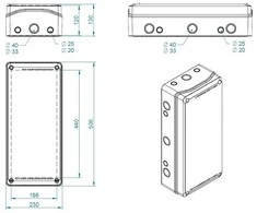 ATSIŠAKOJIMO DĖŽUTĖ INDUSTRIAL/506X230/EPN IP65 Elektro-Plast