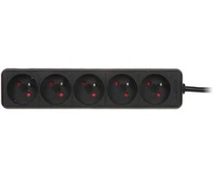 98-571# Pr-570p 5 lizdų ilgintuvas su įžeminimu 1,5 m, juodas, 3x1,5 mm, pakuotė