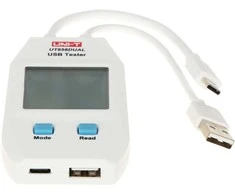 USB-A, USB-C testeris, QC1.0/ 2.0/ 3.0/ 4.0 (C tipas) ir QC1.0/ 2.0/ 3.0 (A tipas) protokolai, 0~99999mAh; 0~1000Wh; 1~480?, 4~24VDC, UNI-T