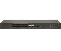 Šakotuvas Dahua PoE debesyje valdomas darbalaukio 2 lygio komutatorius, 18 prievadų, 16x100M RJ-45 (PoE maks. 135W), 2xGbit RJ-45 (kombinuotas), 2xGbit SFP (kombinuotas)