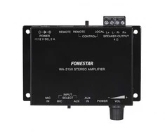 Fonestar WA-2150 – kompaktiškas, D klasės Hi-Fi stereo instaliacinis stiprintuvas, 2 x 15 W RMS @ 4 Ω, 1 linijos įvestis, 1 mikrofono įvestis, suderinamas su sieniniu valdikliu