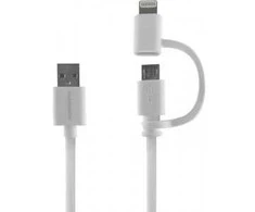 THOMSON TH2IN1CABLEW - greitas du viename laidas - Lightning ir mikro USB, 1m, baltas