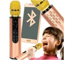 Ikonka Bluetooth belaidis karaokės mikrofonas auksinis