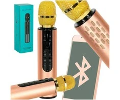 Ikonka Bluetooth belaidis karaokės mikrofonas auksinis