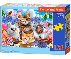 Castorland Dėlionė 120 vnt. - Kačiukai gėlėse