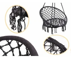 Boho stiliaus pakabinamas krėslas 80 cm | 150 kg | spalva: juoda