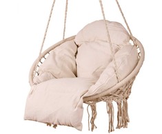 Boho stiliaus pakabinamas krėslas su pagalve, 120 kg, ecru spalvos