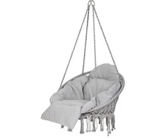 Boho stiliaus pakabinamas krėslas su pagalve, 120 kg, Pilkos spalvos