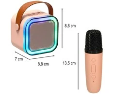 Ikonka Karaokės rinkinys 2 mikrofonai + nešiojamas garsiakalbis BLUETOOTH USB LED rožinis