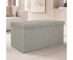 Ikonka Sulankstomas pufas su dėže pilkas didelis 76x38x38cm